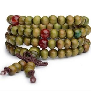 Green Yoga Meditation Sandalwood Mala Beads Rosary Wrap Bracelet Wooden